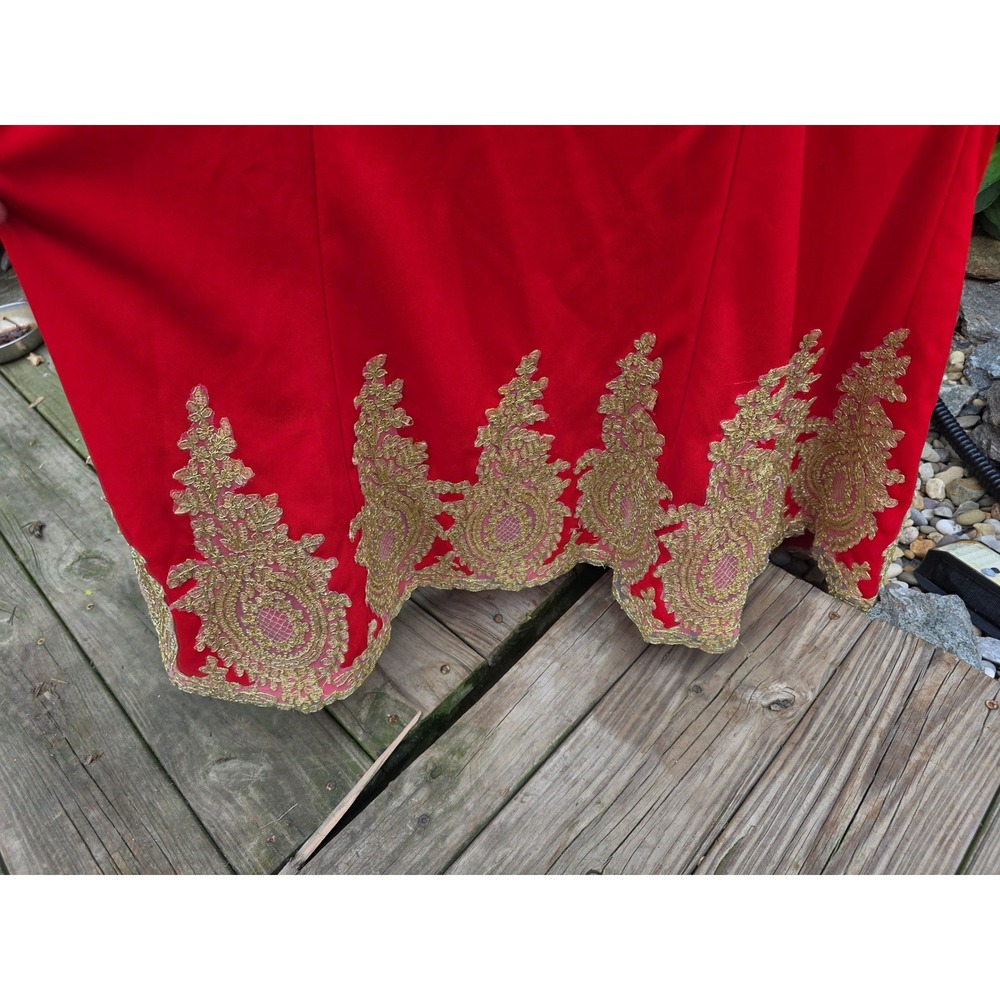 Grace Karin Red Gold Lace Embroidered Evening Gown Sleeveless Formal Prom Dress - Picture 3 of 10